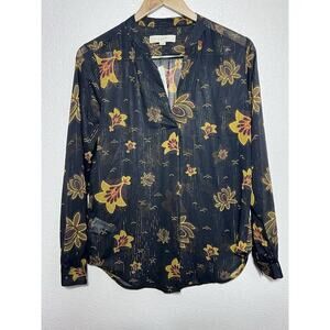 Loft Sheer Top Blouse Dark Floral Mettalic Sz XS NEW